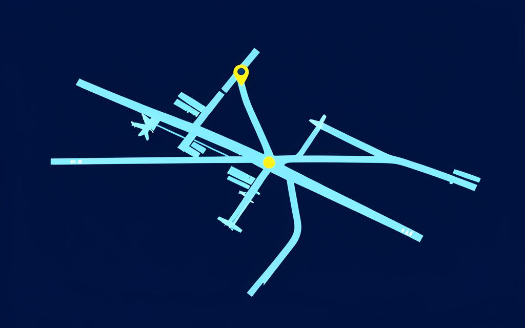 Simplified map of Chicago O'Hare International Airport with the support center marked
